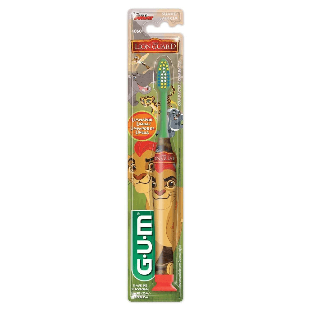 Escova Dental Infantil Gum Lion Guard Cerdas Macias com Limpador de Língua Azul